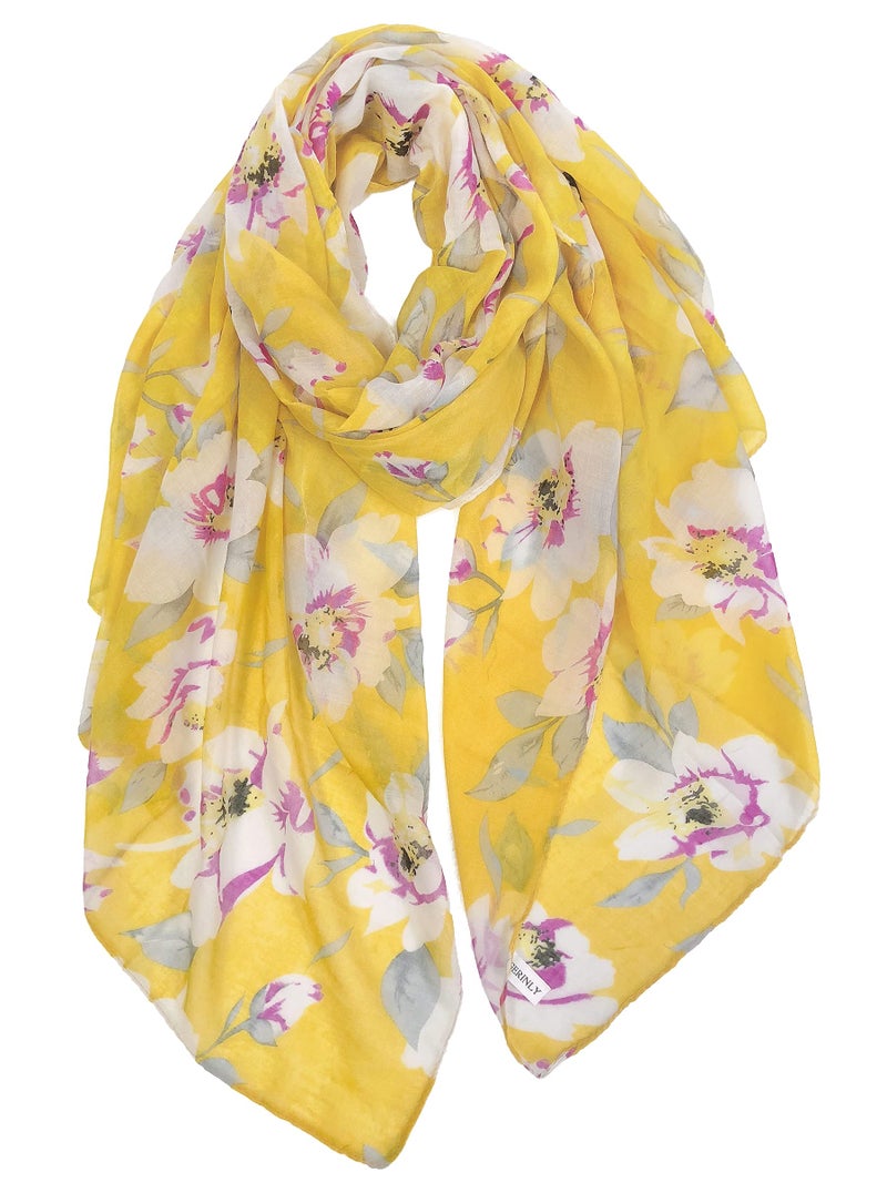 GERINLY Yellow Scarves for Women Bright Florals Fashion Head Scarf Cotton Wraps and Shawls for Travel Beach Cover Up (Yellow) - Image 1